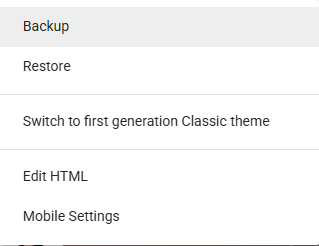 Choose Backup from the theme menu to save your current design.