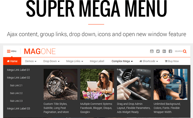 Super Mega Menu - MagOne Blogger Template