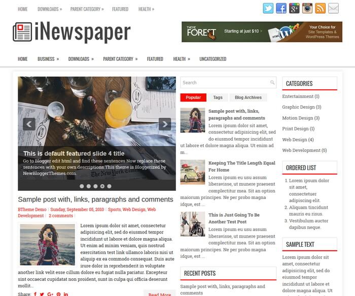 iNewspaper Blogger Template