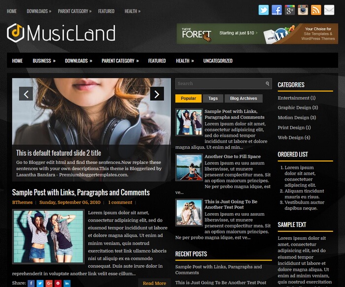 MusicLand Blogger Template